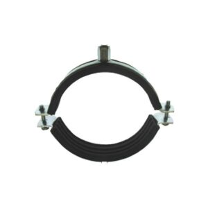 Isoglobal ventilationsrørbøjle 250 mm. M8. 2-delt med gummi. Galv. stål