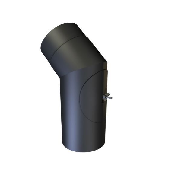 318416130jpg - Klima og Varme Metalbestos 130 mm knærør 45° m/renseklap sort røgrør