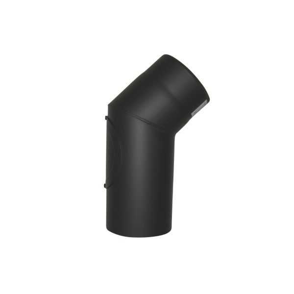 318416150jpg - Klima og Varme Metalbestos 150 mm knærør 45° m/renseklap sort røgrør