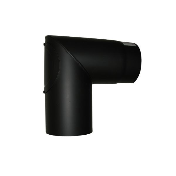 318418150jpg - Klima og Varme Metalbestos 150 mm knærør 90° m/renseklap sort røgrør