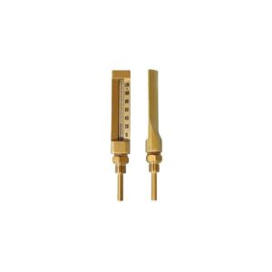 Erik Færgemann Maskintermometer H=150, 1/2''x63 mm. 0-120 C. Messing-udførelse, lige udgave