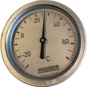 Rüeger TCH termometer 80x50 mm. Rustfrit stål, frontring i aluminium. -30/+70°C