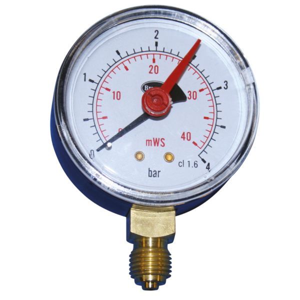 481101042jpg - Klima og Varme Erik Færgemann manometer Ø63mm, 1/4'' (ned), 0-4 bar/mvs. med stilleviser