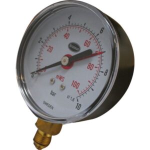 481103082jpg - Klima og Varme Erik Færgemann manometer Ø80mm, 1/4'' (ned), 0-10 bar/mvs. med stilleviser