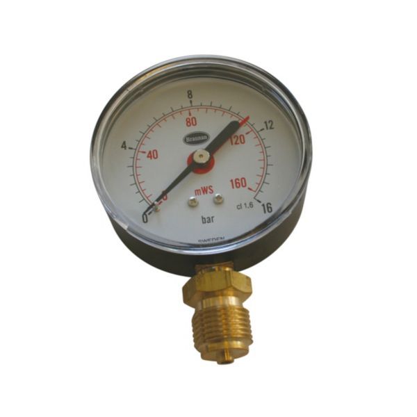 481103104jpg - Klima og Varme Erik Færgemann manometer Ø80mm, 1/2'' (ned), 0-16 bar/mvs. med stilleviser