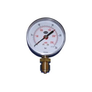 Erik Færgemann manometer Ø80mm, 1/2'' (ned), 0-25 bar/mvs. med stilleviser
