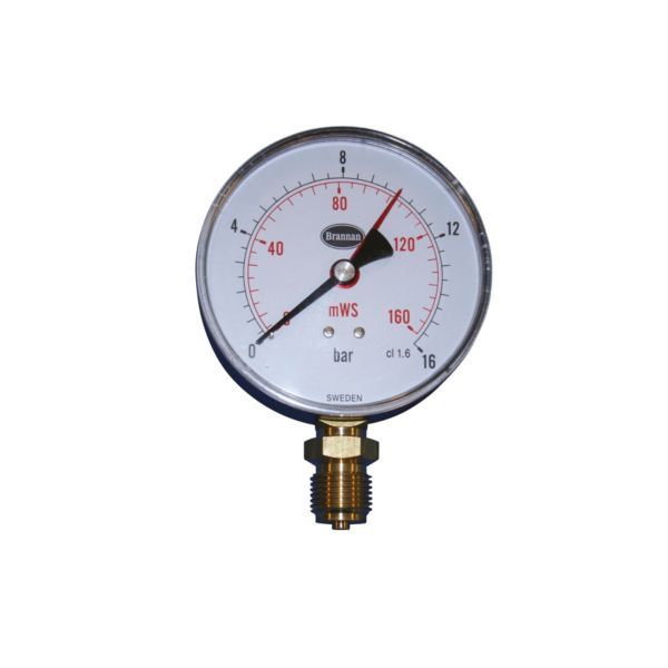 481104104jpg - Klima og Varme Erik Færgemann manometer Ø100mm, 1/2'' (ned),0-16 bar/mvs. med stilleviser
